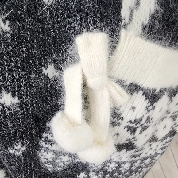 El Corte Ingles Wool Angora Cardigan Winter Mittens Black Ivory Size 42 - Picture 9 of 16